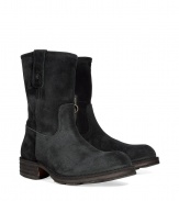 Inspired by the classic motorcycle boot, this ultra-luxe suede version from Fiorentini & Baker bring a vintage-inspired aesthetic to your casual basics - Round upturned toe, chunky heel, pull-on tabs at sides, side zip closure - Pair with straight leg jeans, a cashmere pullover, and a biker jacket