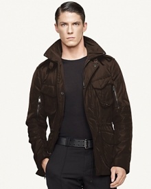The Escape jacket is skillfully crafted in a slim, contemporary silhouette from water-repellent microfiber for a modern, utilitarian-inspired vibe. The Escape jacket is skillfully crafted in a slim, contemporary silhouette from water-repellent microfiber for a modern, utilitarian-inspired vibe.