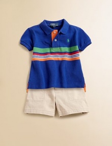 Rendered in lightweight, breathable cotton mesh, this classic polo design features a bold stripe at the chest.Ribbed polo collarShort sleevesFront button placketUneven vented hemCottonMachine washImported Please note: number of buttons may vary depending on size ordered. Rendered in lightweight, breathable cotton mesh, this classic polo design features a bold stripe at the chest.Ribbed polo collarShort sleevesFront button placketUneven vented hemCottonMachine washImported Please note: number of buttons may vary depending on size ordered.
