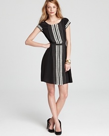 Darling diamond embroidery in double rows team up with allover length-defining stripes on this day-to-night Plenty by Tracy Reese dress. Darling diamond embroidery in double rows team up with allover length-defining stripes on this day-to-night Plenty by Tracy Reese dress.