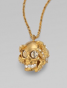 Sparkling Swarovski crystals decorate this edgy skull and barnacle design on a link chain. Swarovski crystalsBrassLength, about 11½Pendant size, about 1Lobster clasp closureMade in Italy Sparkling Swarovski crystals decorate this edgy skull and barnacle design on a link chain. Swarovski crystalsBrassLength, about 11½Pendant size, about 1Lobster clasp closureMade in Italy