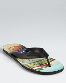 Even if you're not on vacation, the fun beach print on these uber-chill Diesel sandals kick some serious max-and-relax vibes. Even if you're not on vacation, the fun beach print on these uber-chill Diesel sandals kick some serious max-and-relax vibes.