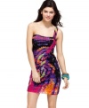 Take your style on a color trip with the psychedelic swirls of this super fun, one-shoulder dress from Rampage!