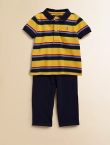 A casual set pairs a playfully striped cotton mesh polo with a comfy cotton mesh pant for an athletic-inspired look. Shirt Ribbed polo collarShort sleeves with ribbed armbandsFront buttonEven vented hem Pants Elastic drawstring waistbandSewn flyAngled hand pocketsCottonMachine washImported A casual set pairs a playfully striped cotton mesh polo with a comfy cotton mesh pant for an athletic-inspired look. Shirt Ribbed polo collarShort sleeves with ribbed armbandsFront buttonEven vented hem Pants Elastic drawstring waistbandSewn flyAngled hand pocketsCottonMachine washImported