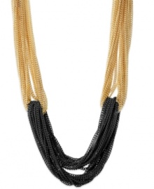 The building block of your style evolution. Gold and black colorblock chains are looped together in this intricate INC International Concepts necklace. Crafted in 14k gold-plated and black tone mixed metal. Approximate length: 16 inches + 3-inch extender. The building block of your style evolution. Gold and black colorblock chains are looped together in this intricate INC International Concepts necklace. Crafted in 14k gold-plated and black tone mixed metal. Approximate length: 16 inches + 3-inch extender.