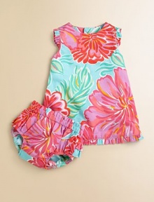 Super-sized flowers bloom bright and boldly on an adorable shift with feminine ruffles.Round necklineSleeveless with ruffled trimRuffled hemBack buttons with curved contour hemMatching ruffled bloomer with elasticized waist and leg openingsFully linedCottonMachine washImported Please note: Number of buttons may vary depending on size ordered. Super-sized flowers bloom bright and boldly on an adorable shift with feminine ruffles.Round necklineSleeveless with ruffled trimRuffled hemBack buttons with curved contour hemMatching ruffled bloomer with elasticized waist and leg openingsFully linedCottonMachine washImported Please note: Number of buttons may vary depending on size ordered.