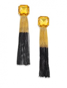 THE LOOKVintage Chic Collection Glass crystal accentTwo-tone fringe chainsGoldplated setting Post backTHE MEASUREMENTWidth, about 1Length, about 5ORIGINMade in Lebanon