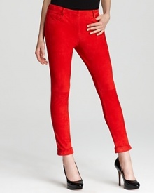 Add luxe texture and bold color to your closet with these Rebecca Minfoff suede pants in a modern slim cut.