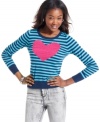 We love this striped sweater from Sweater Project for its bright stripes and adorable heart-print!