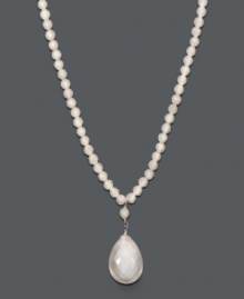 Sweet femininity. This polished teardrop pendant shimmers with the addition of rose quartz (55 ct. t.w.) set in sterling silver. Approximate length: 16 inches. Approximate drop: 1 inch. Sweet femininity. This polished teardrop pendant shimmers with the addition of rose quartz (55 ct. t.w.) set in sterling silver. Approximate length: 16 inches. Approximate drop: 1 inch.