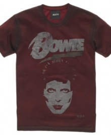 Distressing and foiling give this David Bowie T shirt from RIFF the true rock-and-roll treatment. Distressing and foiling give this David Bowie T shirt from RIFF the true rock-and-roll treatment.