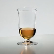 In early 1992, a panel of Scotch whisky experts convened at Riedel's headquarters in Austria to test a range of nineteen different glass shapes. On the basis of this first selection, Georg Riedel undertook further research with the help of master distillers in Scotland. This research resulted in a glass that is an elongated thistle shape on a truncated stem. The design incorporates a small, slightly outturned lip which directs the spirit onto the tip of the tongue, where sweetness is perceived, and serves to emphasize the elegant creaminess of top quality single malt whisky. In early 1992, a panel of Scotch whisky experts convened at Riedel's headquarters in Austria to test a range of nineteen different glass shapes. On the basis of this first selection, Georg Riedel undertook further research with the help of master distillers in Scotland. This research resulted in a glass that is an elongated thistle shape on a truncated stem. The design incorporates a small, slightly outturned lip which directs the spirit onto the tip of the tongue, where sweetness is perceived, and serves to emphasize the elegant creaminess of top quality single malt whisky.