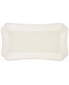 With fanciful beading and a feminine edge, the hors d''oeuvre tray from the Lenox French Perle dinnerware collection has an irresistibly old-fashioned sensibility. Hard-wearing stoneware is dishwasher safe and, in a soft white hue with antiqued trim, a graceful addition to any meal. Qualifies for Rebate