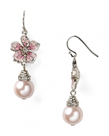 Be inspired by spring blooms with this pair of floral drop earrings from RJ Graziano. This pair adds an instant uptick in sweetness with an elegant faux pearl as a final flourish.