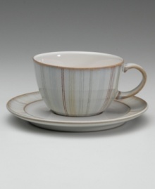 Simply adorned with rustic stencil stripes, this dinnerware pattern invites cheer to every meal. Coordinates with solid Mist pieces for a beautifully layered table. Simply adorned with rustic stencil stripes, this dinnerware pattern invites cheer to every meal. Coordinates with solid Mist pieces for a beautifully layered table.