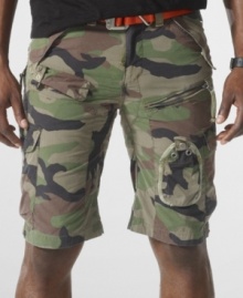 Crisp combat styling and a rugged camouflage print lend military-inspired style to the Search & Rescue short in comfortable cotton ripstop. Crisp combat styling and a rugged camouflage print lend military-inspired style to the Search & Rescue short in comfortable cotton ripstop.