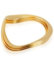 Robert Lee Morris makes waves with this flat hinged bangle set of three. Crafted from gold-tone mixed metal, the bangles stand out with a special design. Approximate diameter: 2-1/4 inches.