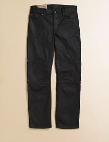 A slim-fitting jean with a hint of stretch and shine has motorcycle-inspired details for adorable edge.Front button closureWaistband with belt loopsZip flyFive-pocket styleCotton/ElastaneMachine washImported A slim-fitting jean with a hint of stretch and shine has motorcycle-inspired details for adorable edge.Front button closureWaistband with belt loopsZip flyFive-pocket styleCotton/ElastaneMachine washImported