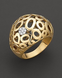 From the Mauresque collection, gold lace-inspired banded ring in 18 Kt. yellow gold with diamond pavé. With signature ruby accent. Designed by Roberto Coin. From the Mauresque collection, gold lace-inspired banded ring in 18 Kt. yellow gold with diamond pavé. With signature ruby accent. Designed by Roberto Coin.