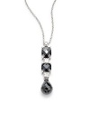 THE LOOKTriple stone pendantFaceted black and clear cubic zirconia accentsAdjustable circle chainSterling silver rhodium-plated settingLobster claspTHE MEASUREMENTPendant length, about 1 Length, about 15½ & 16½ORIGINImported