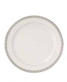 Endlessly elegant, Mikasa's Infinity Band round platter features fine white porcelain trimmed with ribbons of platinum and dots. Endlessly elegant, Mikasa's Infinity Band round platter features fine white porcelain trimmed with ribbons of platinum and dots.