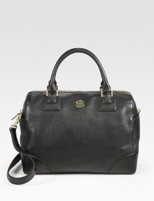 An instantly classic roomy carryall of super-luxe pebbled leather, finished with a versatile shoulder strap. Double top handles, 5½ dropTop zip closureTwo outside open pocketsProtective metal feetOne inside zip pocketTwo inside open pocketsCanvas lining13W X 9H X 7DImported An instantly classic roomy carryall of super-luxe pebbled leather, finished with a versatile shoulder strap. Double top handles, 5½ dropTop zip closureTwo outside open pocketsProtective metal feetOne inside zip pocketTwo inside open pocketsCanvas lining13W X 9H X 7DImported