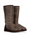 A must-have favorite silhouette from cult-label UGG Australia, the Classic Tall Bomber boots are essential for casual cool weather looks - Round toe, rugged rubber sole, cozy shearling lining, back logo detail, weathered finish - Knee-height - Pair with everything from pullovers and tailored trousers to sporty yoga pants and parkas