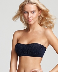 Interchangeable swimwear is a must for the seasoned sunbather, and this solid smocked bandeau top from Juicy Couture is a playful way to be a mix and match master. Interchangeable swimwear is a must for the seasoned sunbather, and this solid smocked bandeau top from Juicy Couture is a playful way to be a mix and match master.