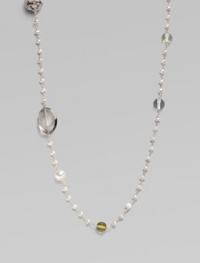 From the Bijoux Collection. Luminescent white agate and lemon citrine stones are stationed on a lovely pot pourri chain of small white pearls and sterling silver links. Simply radiant worn extra long or doubled up in two strands. White agate, lemon citrine and white pearl Sterling silver Length, about 46 Toggle closure Made in USA From the Bijoux Collection. Luminescent white agate and lemon citrine stones are stationed on a lovely pot pourri chain of small white pearls and sterling silver links. Simply radiant worn extra long or doubled up in two strands. White agate, lemon citrine and white pearl Sterling silver Length, about 46 Toggle closure Made in USA