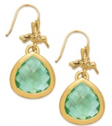 Fashion that moves fast. These teardrop earrings from Juicy Couture soar with a hummingbird accent, flying atop a faceted green glass teardrop. Crafted in 14k gold-plated mixed metal. Approximate drop: 1-1/4 inches.