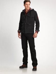 In black-washed denim with a classic fit, a modern jean for the modern man.Zip flyButton closureBelt loopsFive-pocket styleComfortable fit through hip and thighInseam, about 34CottonMachine washImported In black-washed denim with a classic fit, a modern jean for the modern man.Zip flyButton closureBelt loopsFive-pocket styleComfortable fit through hip and thighInseam, about 34CottonMachine washImported