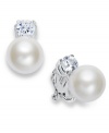 Subtle sophistication. These glass pearl (5 mm) earrings from Lauren Ralph Lauren are accented with crystal and cubic zirconia accents. Set in silver tone mixed metal. Approximate diameter: 3/8 inch.