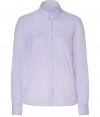 Stylish top in fine, pale lilac cotton - Elegant, on-trend pastel hue - Slim, classic button down silhouette, cut slightly longer in the back - Small collar, chest pocket and gently rounded hem - The detail we love: delicate, white lace trim at sides - Go for a casual look with jeans and ballet flats, or dress it up with a pleated mini and ankle booties