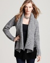 Lend chic to weekend ensembles with an ombre Quotation cardigan touting a loosely draped collar and front patch pockets. Over a basic tank with blue denim, the look touts easy sophistication.