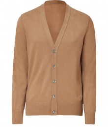 A must-have casual staple, this merino wool cardigan adds a preppy accent to any look - V-neck, long sleeves, front button placket, ribbed hem and cuffs, slim fit - Style with a cashmere pullover and straight leg jeans or chinos A must-have casual staple, this merino wool cardigan adds a preppy accent to any look - V-neck, long sleeves, front button placket, ribbed hem and cuffs, slim fit - Style with a cashmere pullover and straight leg jeans or chinos