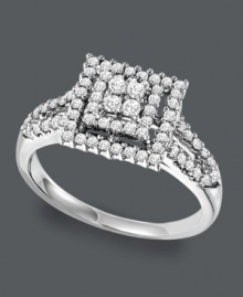 She's entitled to something exquisite. This unique diamond engagement ring features a square-shaped setting decorated with sparkling, round-cut diamonds (1/2 ct. t.w.). Crafted in sterling silver. Sizes 5-8.