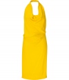 A sunshiny hue and a glamorous back draped detail make this dress from Alberta Ferretti a new season must have - Draped cowl neck, halter style, front and back draped waist detail, back waterfall draped fabric, concealed back zip closure - Wear with sky-high platforms, a slim trench, and a studded clutch bag