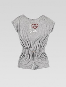 A cozy, short sleeved one-piece adorned with interlocking, studded G heart that's transformed into an 'I Love You' print.Round necklineShort sleevesBack keyhole buttonElastic waistband with drawstringSide pocketsViscoseHand washMade in Italy A cozy, short sleeved one-piece adorned with interlocking, studded G heart that's transformed into an 'I Love You' print.Round necklineShort sleevesBack keyhole buttonElastic waistband with drawstringSide pocketsViscoseHand washMade in Italy