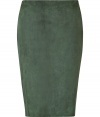 Invest in effortless elegance with this luxe suede pencil skirt from Ralph Lauren - Classic pencil silhouette, back slip, supple green suede, concealed side zip closure - Wear with a cashmere pullover or a blouse and platform pumps