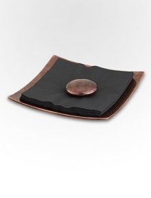 Who says basics can't be beautiful? This sophisticated napkin holder is handcrafted in signature bronze-finish alloy for a look and texture you won't forget. From the Heritage Pebble CollectionAntique copper-plated alloy7W X 3½H X 7WHand washImported Who says basics can't be beautiful? This sophisticated napkin holder is handcrafted in signature bronze-finish alloy for a look and texture you won't forget. From the Heritage Pebble CollectionAntique copper-plated alloy7W X 3½H X 7WHand washImported