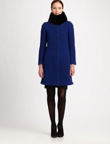 Textural bouclé wool, in a ladylike style with a plush, detachable rabbit fur collar.Detachable rabbit fur collarJewel necklineBracelet sleevesButton frontBanded waistWelt pocketsFully linedAbout 36 from shoulder to hem87% wool/13% polyamideDry cleanMade in Italy of imported fabricFur origin: ChinaModel shown is 5'10½ (177cm) wearing US size 4. Textural bouclé wool, in a ladylike style with a plush, detachable rabbit fur collar.Detachable rabbit fur collarJewel necklineBracelet sleevesButton frontBanded waistWelt pocketsFully linedAbout 36 from shoulder to hem87% wool/13% polyamideDry cleanMade in Italy of imported fabricFur origin: ChinaModel shown is 5'10½ (177cm) wearing US size 4.