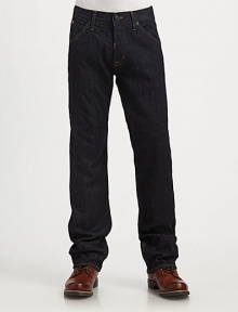Classic straight fit in a rich, dark rinse detailed with signature pointed back flaps.Five-pocket styleButton flyFront slash, back flap pocketsInseam, about 3498% cotton/2% elastaneDry cleanMade in USA Classic straight fit in a rich, dark rinse detailed with signature pointed back flaps.Five-pocket styleButton flyFront slash, back flap pocketsInseam, about 3498% cotton/2% elastaneDry cleanMade in USA