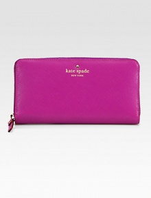 A boldly colored style in textured, saffiano leather with a logo detail.Zip-around closureLogo detailOne outside open pocketOne center zip pocket with two compartmentsThree inner compartmentsTwelve card slotsLeather lining7.5W X 4H X ¼DImported A boldly colored style in textured, saffiano leather with a logo detail.Zip-around closureLogo detailOne outside open pocketOne center zip pocket with two compartmentsThree inner compartmentsTwelve card slotsLeather lining7.5W X 4H X ¼DImported