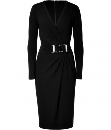 Bring instant sophistication to your party-ready look with this sleek belted dress from Michael Kors  - V-neck, long sleeves, draped waistline with belt, fitted silhouette, concealed back zip closure - Style with a slim trench and platform heels