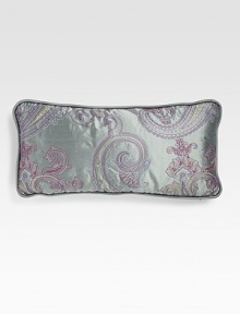 A truly stunning accent woven in pure silk shantung and hand-embroidered with a colorful paisley design across the front. Silk shantung with polyfill 24 X 12 Dry clean Made in Italy A truly stunning accent woven in pure silk shantung and hand-embroidered with a colorful paisley design across the front. Silk shantung with polyfill 24 X 12 Dry clean Made in Italy