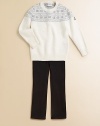 Vintage-inspired snowflake print in a cozy wool and cashmere blend with a logo patch on the arm. Ribbed crewneck Long sleeves with ribbed cuffs Ribbed hem 45% wool/30% modal/15% nylon/10% cashmere Hand wash Imported