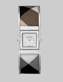 A sleek square on a wide bangle bracelet of classic checks edged in stainless steel.Quartz movement Water-resistant to 3ATM Polished bezel Square stainless steel case; 20mm (.79) Silver dial Bar hour markers Stainless steel and check bracelet with adjustable links, 20mm (.79) Made in Switzerland