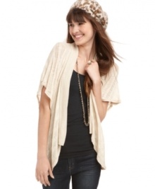 Add some romance to your look with this flirty Say What? cardigan. Lightweight marled yarn and a draped silhouette make it a sweet match with jeans and a tee! Add some romance to your look with this flirty Say What? cardigan. Lightweight marled yarn and a draped silhouette make it a sweet match with jeans and a tee!