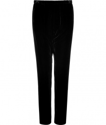Ultra stylish black velvet pants from LAgence - With an on-trend harem silhouette, these velvet pants combine edge and sophistication - Harem silhouette, elastic waistband, tapered leg, stripe detail - Style with a bustier-style tank, a boyfriend cardigan, and platform wedges Ultra stylish black velvet pants from LAgence - With an on-trend harem silhouette, these velvet pants combine edge and sophistication - Harem silhouette, elastic waistband, tapered leg, stripe detail - Style with a bustier-style tank, a boyfriend cardigan, and platform wedges