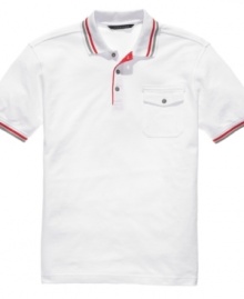 Take your tennis whites up a notch with the crisp all-American tipping of this Sean John polo shirt.